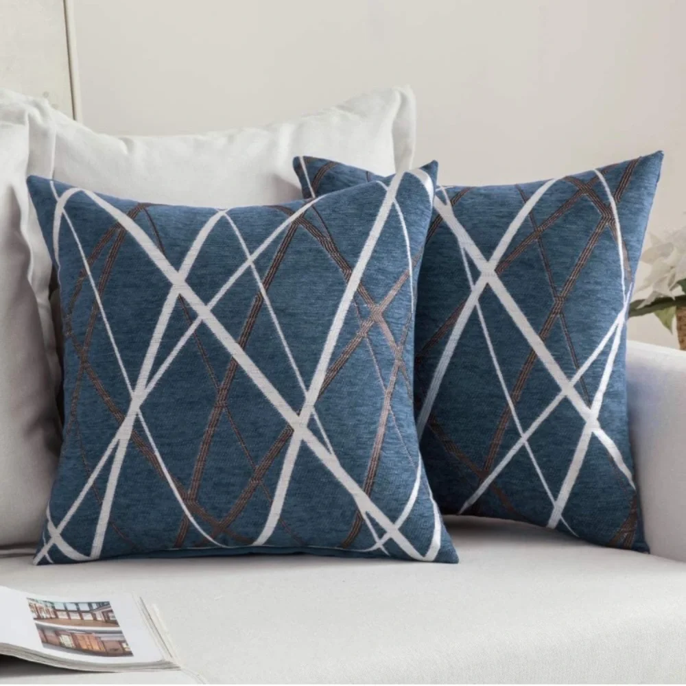 Luxury Home | Elegant Peacock Blue & Brown Chenille Embroidered Pillow Covers